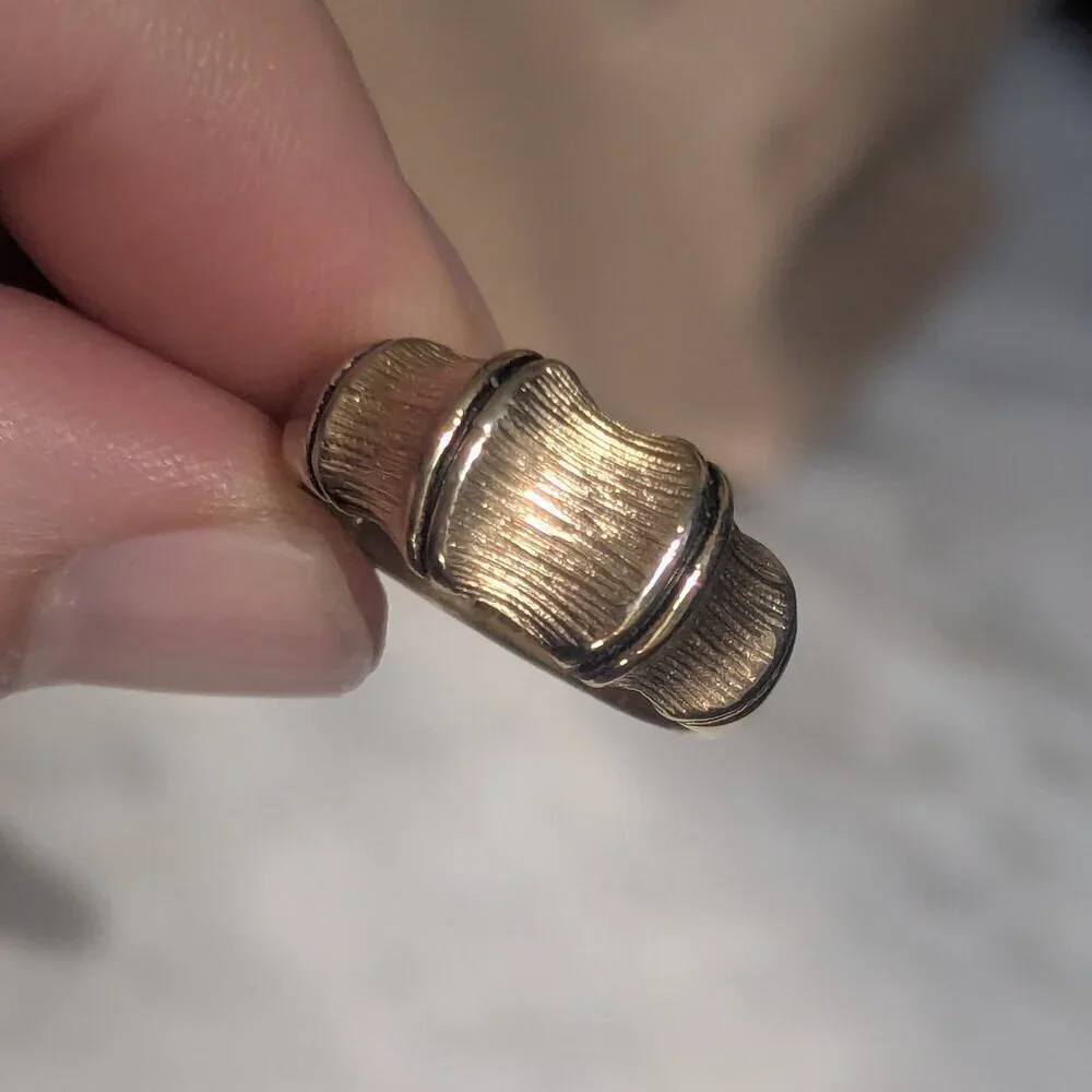 Chunky Ring 18K‎ Gold Plated 50's 60's Vintage Boho Asian Bamboo Unisex Estate